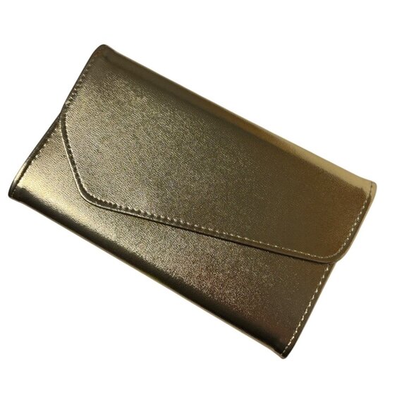 Metallic Gold Faux Leather Evening Bag  Multiple Card Slots Envelope Flap Design - Picture 1 of 5